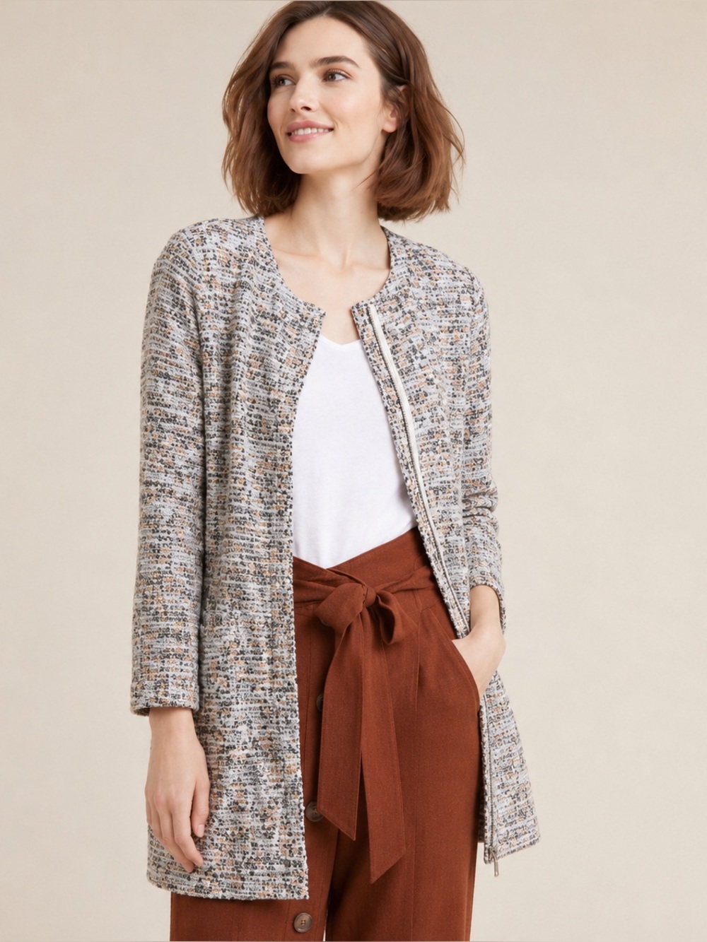 Dolan Left Coast Collect Abstract Leopard Pt M Longline Tweed Jacket by Anthro